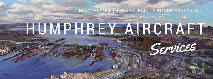 aerial view of Sault Ste. Marie water front with Humphrey Aircraft Services writing 