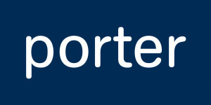 white porter logo with blue background